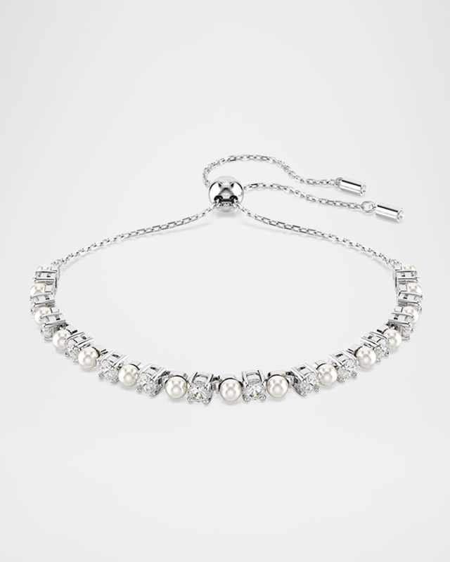Matrix Rhodium-Plated Crystal Pearl and Prong-Set Zirconia Bracelet